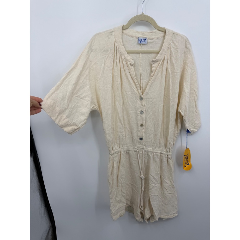 Oh My Gauze Roma Romper Womens sz 2 L/XL Cream Cotton Button Front NWT